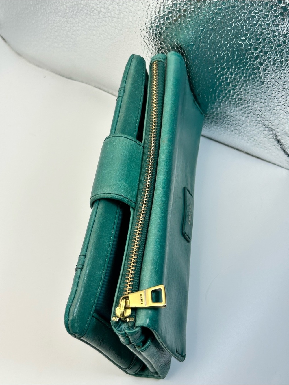 Vintage Fossil Ellis Green Leather Women's Clutch Wallet Multi-slots Zip Snap - Picture 5 of 12